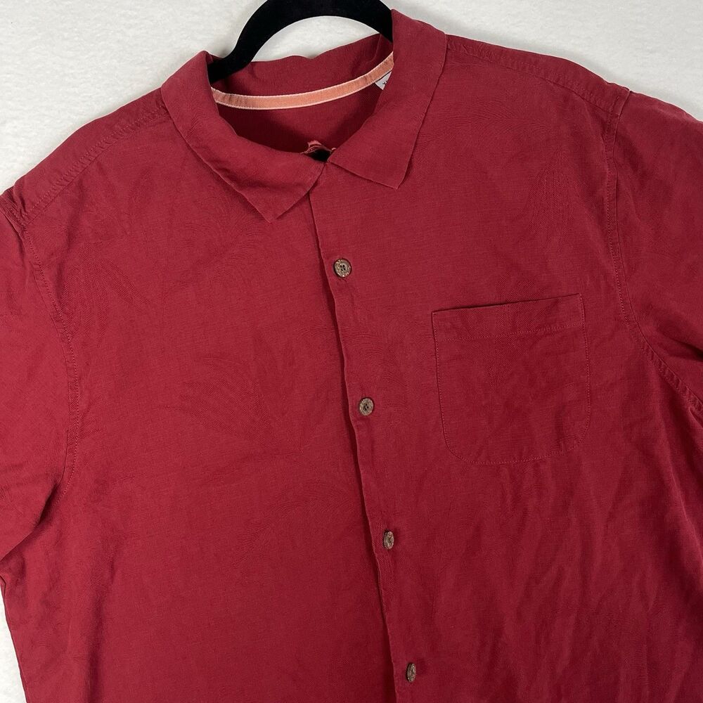 Tommy Bahama Men's XL Red 100% Silk Short Sleeve Palm Leaf Button Down Shirt